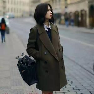 Milkcocoa Korean Olive 3/4 Length Wool Coat, Size Small